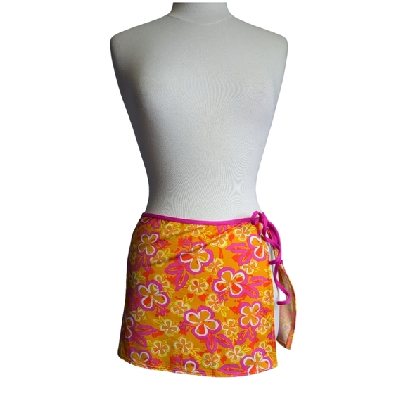 🍁Brody Surf Y2K Hawaiian Floral Pink and Orange Women's Swim Cover-Up Skirt - Picture 4 of 8